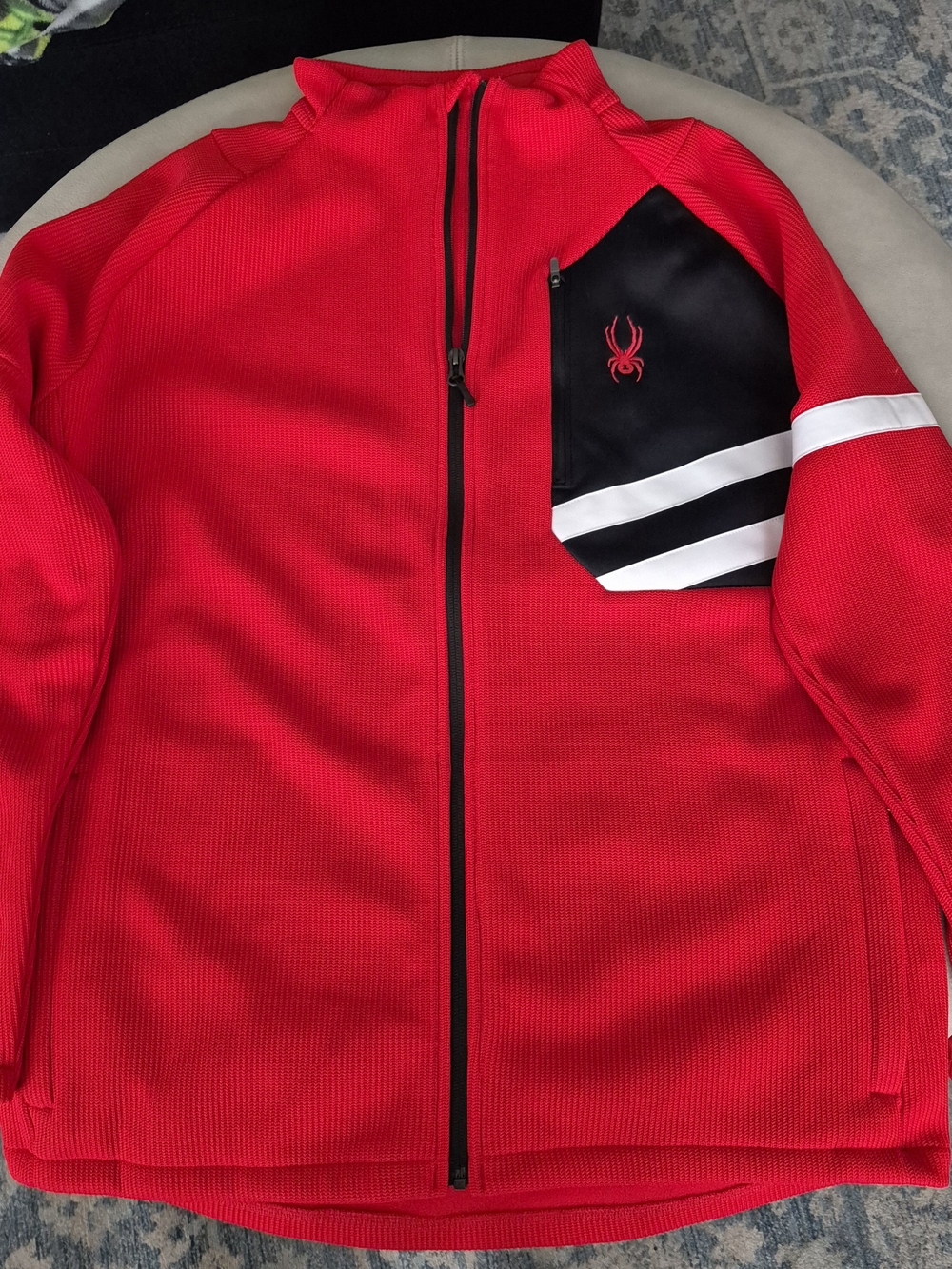 Spyder Red Zip-Up Performance Jacket with Black & White Panel